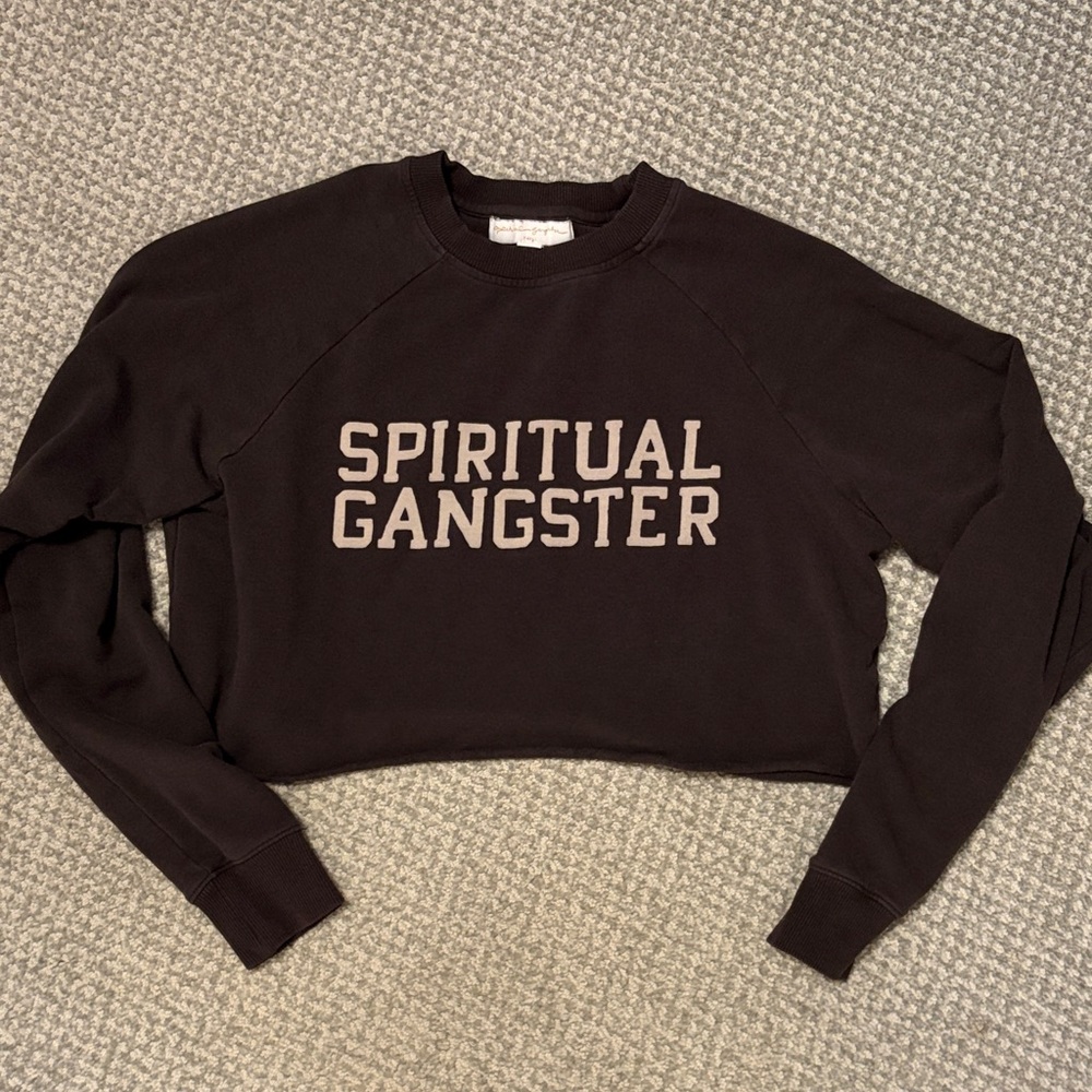 Spiritual Gangster Dark Grey Cropped Crew Sweatshirt with Logo
